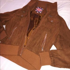 Miss London Brown Leather Bomber Jacket